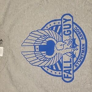 Fall Guy Printed Logo Jerzees Brand Gray and Blue Short Sleeve Tee